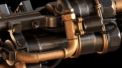 Textured render of the top solenoid and pipes