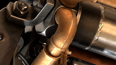 Textured close-up render of a cast brass fitting