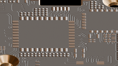 Textured close-up render of the PCB without chips