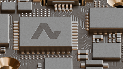 Textured close-up render of the PCB